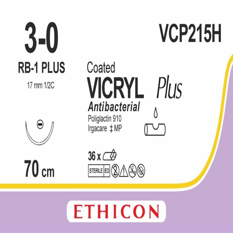 VICRYL PLUS непофарбований 70см M2 USP3/0 одна голка RB-1 PLUS, тип колюча Taper Point, 17мм, 1/2 кола